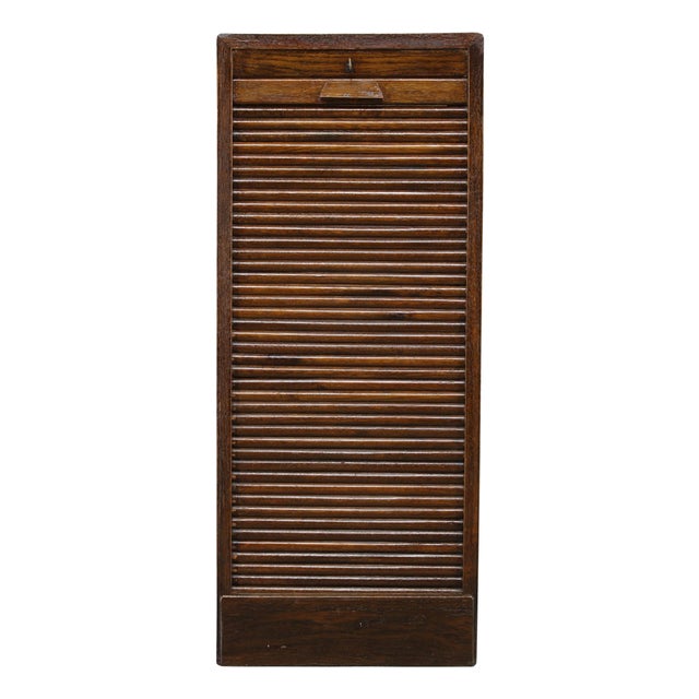 Tambour Office Wooden Cabinet, 1950s For Sale