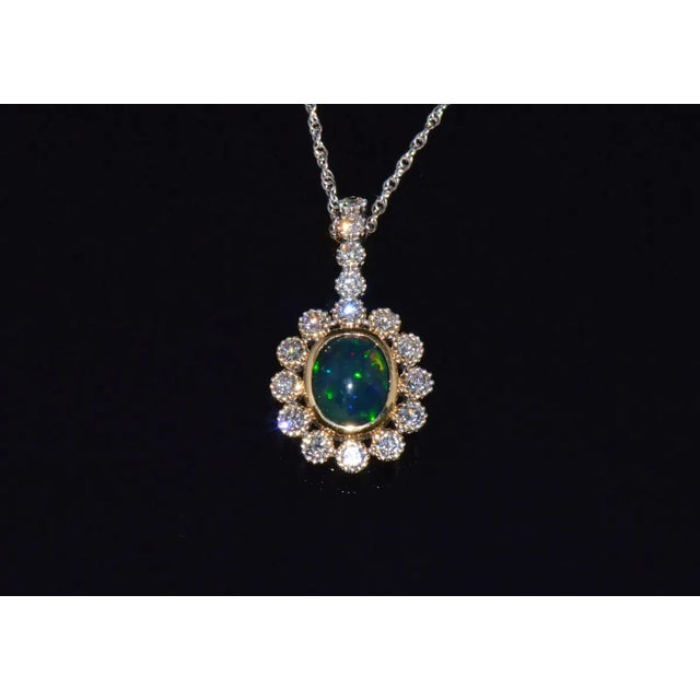 Gemstone Certified Natural 2.77CTS VS F Diamond Black Opal 18K Solid Gold Pendant Necklace For Sale - Image 7 of 10