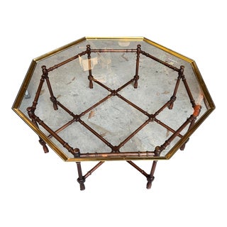 1970s Mid Century Brass and Faux Bamboo Baker Coffee Table For Sale