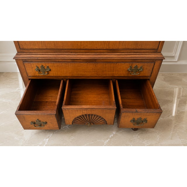 Vintage Colonial Revival Figured Maple Chippendale-Style Highboy Chest For Sale - Image 13 of 15
