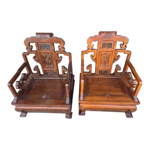 Pair of Antique 19th Century Chinese Ming Throne Shopkeepers Chairs