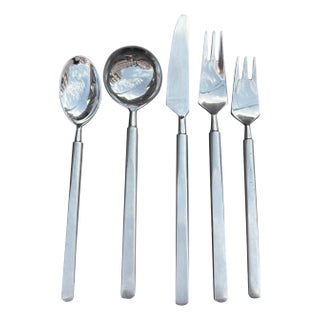 1950s Erik Herlow Obelisk Stainless Flatware Set for Copenhagen Cutlery- 40 Pieces For Sale