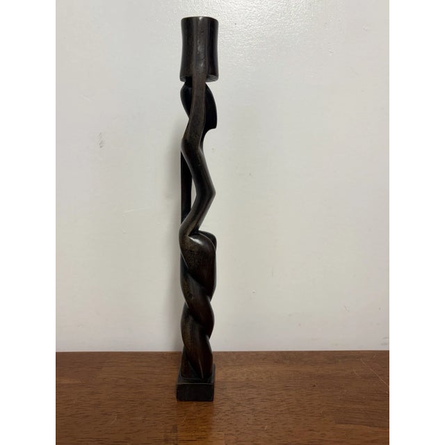Vintage Hand-Carved Dark Wood Figural Candlestick, 12 Inch For Sale In Philadelphia - Image 6 of 10
