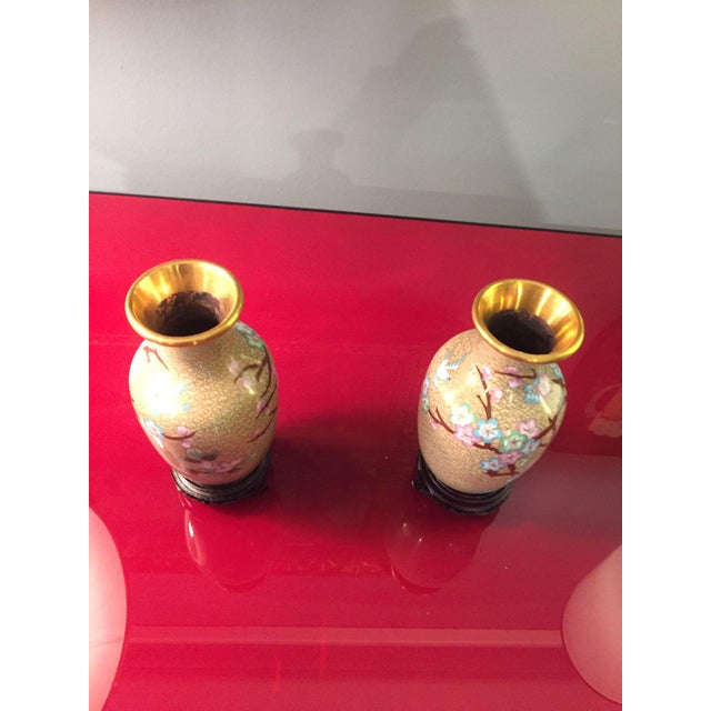 Chinese Cloisonné Vases in Enamel and Gild, 1920 For Sale - Image 4 of 12