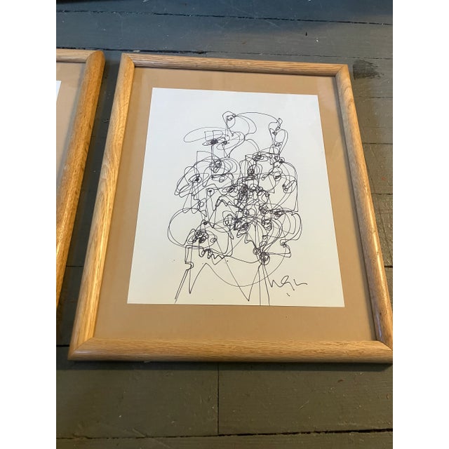 Abstract Contemporary Two Original Wayne Cunningham Abstract Ink Drawings - a Pair For Sale - Image 3 of 4