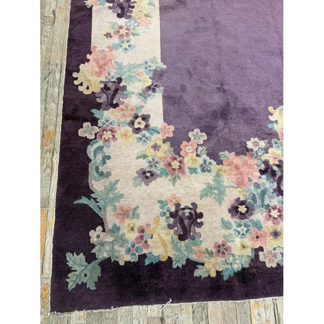 Purple 1920s Antique Purple Open Field Chinese Handknotted Art Deco Wool Room Size Rug For Sale - Image 8 of 10