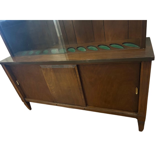 1960s Walnut Mid Century Modern Glass Display Cabinet 74” Tall X 44.5” Wide. Rifle / Pool Stick Display For Sale - Image 5 of 9