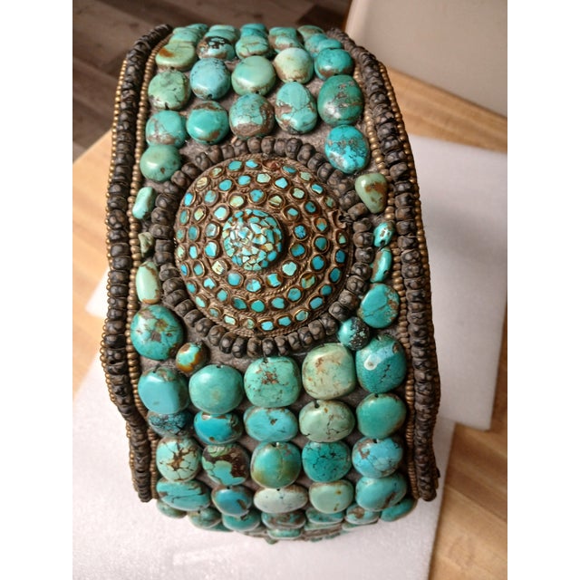 Tribal Vintage Turquoise Tibetan Headdress For Sale - Image 3 of 12