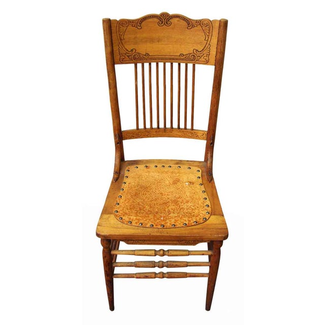 French Country Leather & Wood Dining Chairs a Pair Chairish