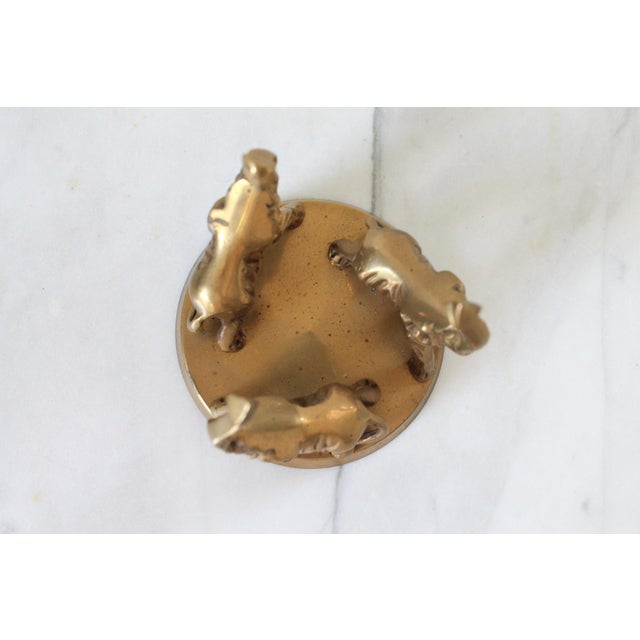 Metal Vintage Brass Elephant Trio Base W/ Bubble Art Glass Sphere For Sale - Image 7 of 10