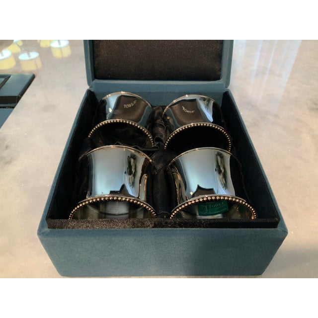 Mid 20th Century Towle Silverplate Napkin Rings in Original Box Set of