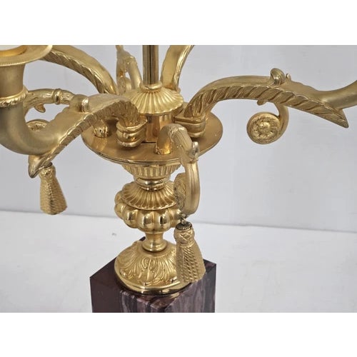 Brass Vintage Laudarte SRL Italy Made Gilt Brass Candelabra Marble Table Lamp For Sale - Image 8 of 16