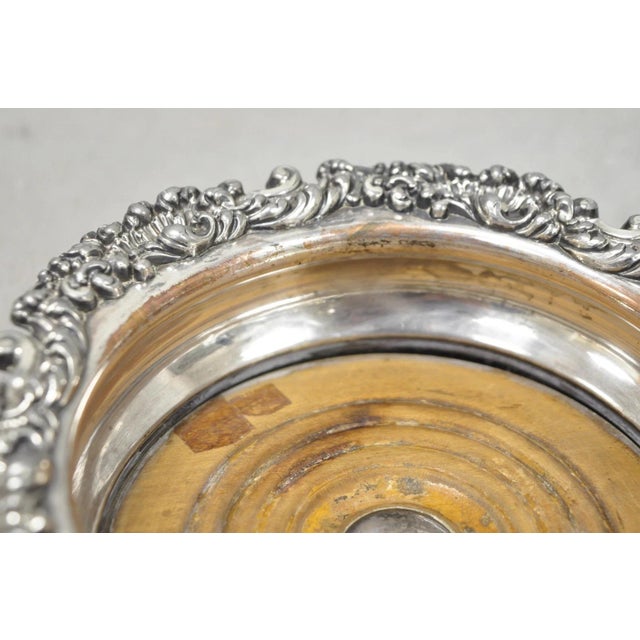 Antique English Victorian Silver Plated Floral Mahogany Bar Wine Bottle Coaster For Sale - Image 11 of 13