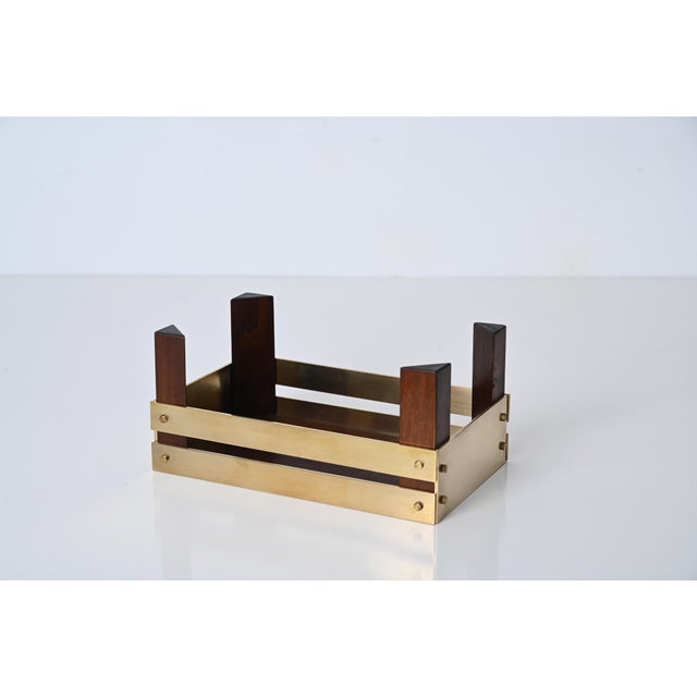 Mid-Century Brass and Walnut Pocket Emptier attributed to Tommaso Barbi, Italy, 1970s For Sale - Image 3 of 15