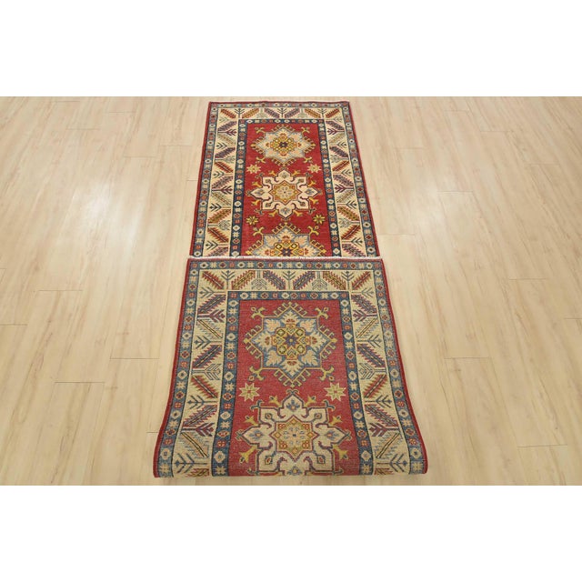 Kazak Runner 2’10” X 9’9” Red Wool Tribal Hand-Knotted Oriental Rug For Sale - Image 12 of 13