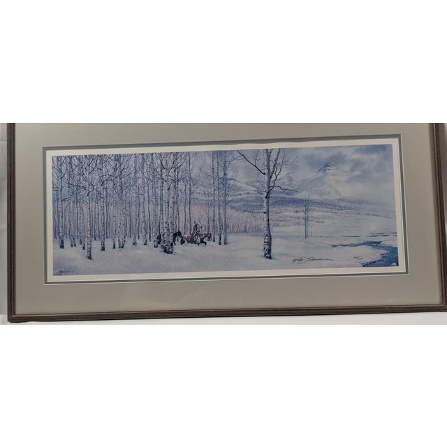 Late 20th Century Signed Limited Edition Native American Winter Landscape Panorama by Mark Silversmith, Framed & Matted For Sale - Image 9 of 17