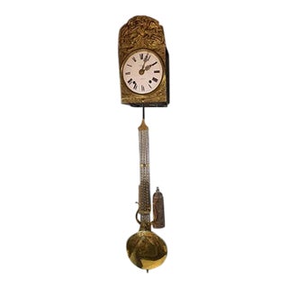 Antique Brass Wall Mount Comtoise Clock Marked Camps a Monein For Sale