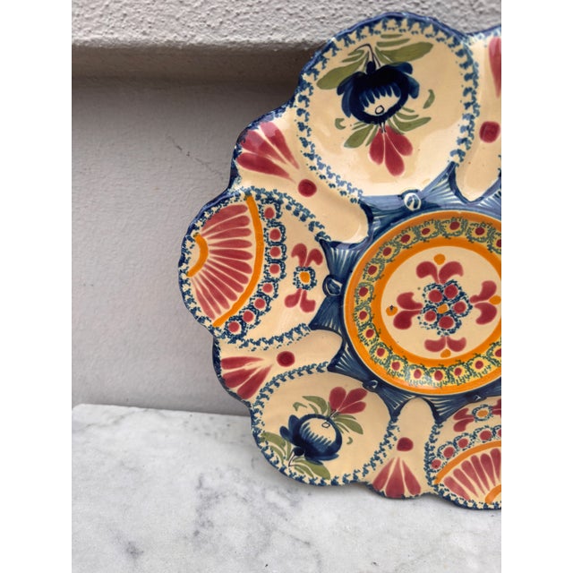 Rustic French Faience Oyster Plate Henriot Quimper, Circa 1930 For Sale - Image 3 of 4
