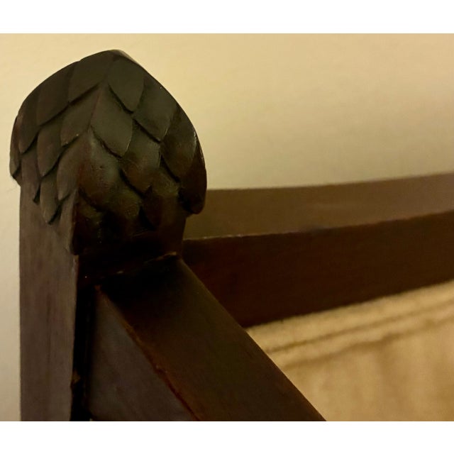 Mid-Century Modern 1940s Sleek Mid-Century Empire Walnut & Suede Settee For Sale - Image 3 of 9