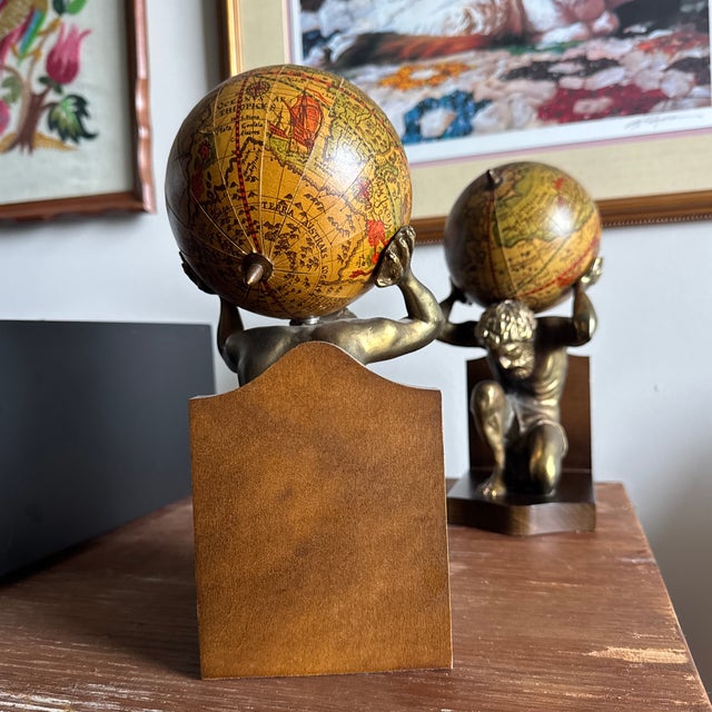 20th Century MCM Brass Hercules and Globe Bookends For Sale - Image 11 of 12