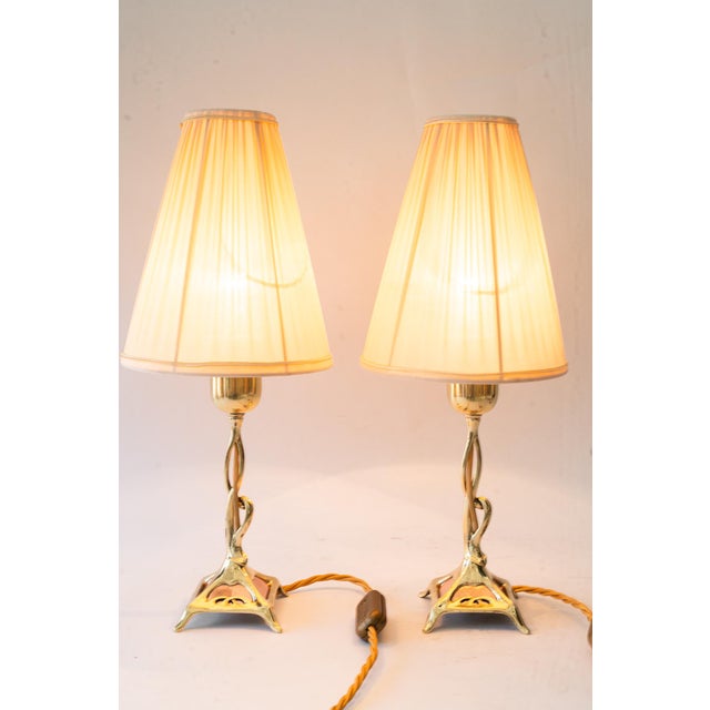 Jugendstil Brass Table Lamps with Fabric Shades, Vienna, Austria, 1908, Set of 2 For Sale - Image 17 of 18