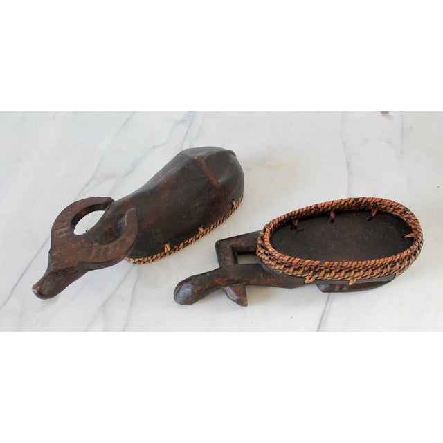 Brown Vintage Hand Carved Wood & Rattan Water Buffalo Trinket Box For Sale - Image 8 of 12