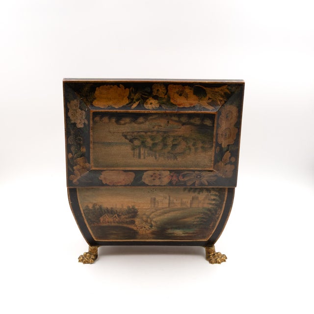 Regency Painted and Penwork Bombe Box on Gilt Lion Paw Feet, English, Circa 1820 For Sale - Image 11 of 12