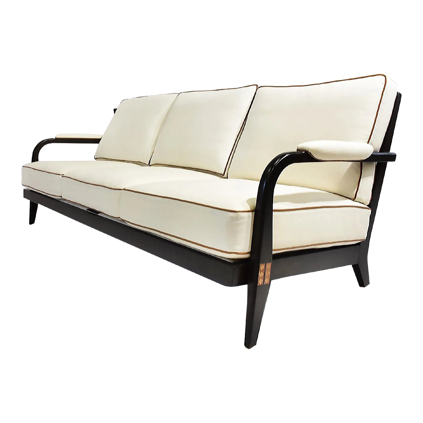 Le June Upholstery 3 Seat Club Havana Sofa Floor Model, Walnut Finished ...