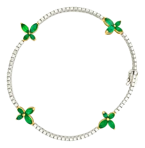 3.5 Carat Emerald Butterfly and Diamond Charm Tennis Bracelet