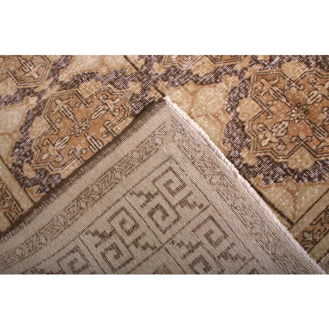 Rug & Kilim 1960s Mid-Century Vintage Rug Beige Brown Distressed Geometric Pattern For Sale - Image 4 of 5