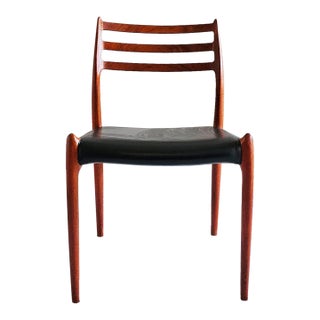 1960s Mid Century Modern Danish Moller Dining Chair Model 78 Teak Black Leather For Sale