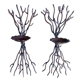 Circa 1980 Faux Bois-Inspired Hand Wrought Iron Sconces – a Pair For Sale