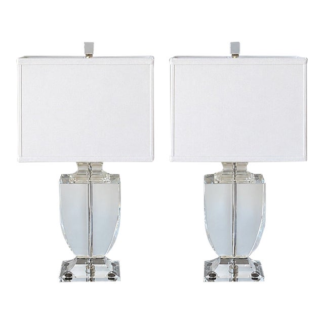 Pair of Robert Abbey Artemis Crystal Lamps For Sale