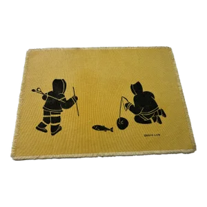 Mid 20th Century Ohove Luk Ice Fishing Inuit Art Textile Screen Print Fabric