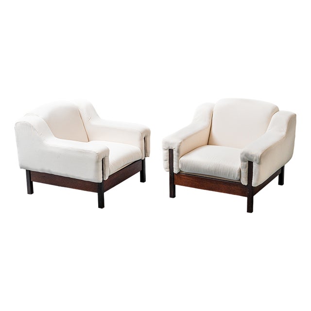 Set of Saporiti Armchairs in Wood and Fabric, 1970s from Saporiti Italia For Sale