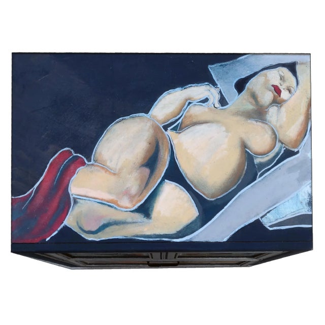 Patrick Briggs 'Tamara De Lempica" 2021 Acrylic Painted Campaign Style Wooden Nightstand For Sale - Image 12 of 12