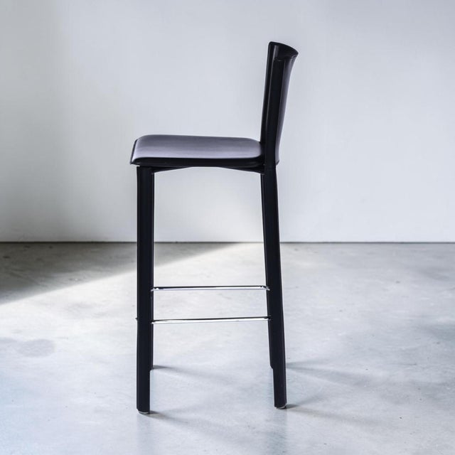 4 Frag Contemporary Italian Black Leather Barstools For Sale - Image 10 of 18