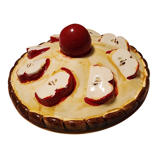 Vintage Apple Pie Plate W/Lid Glazed For Sale