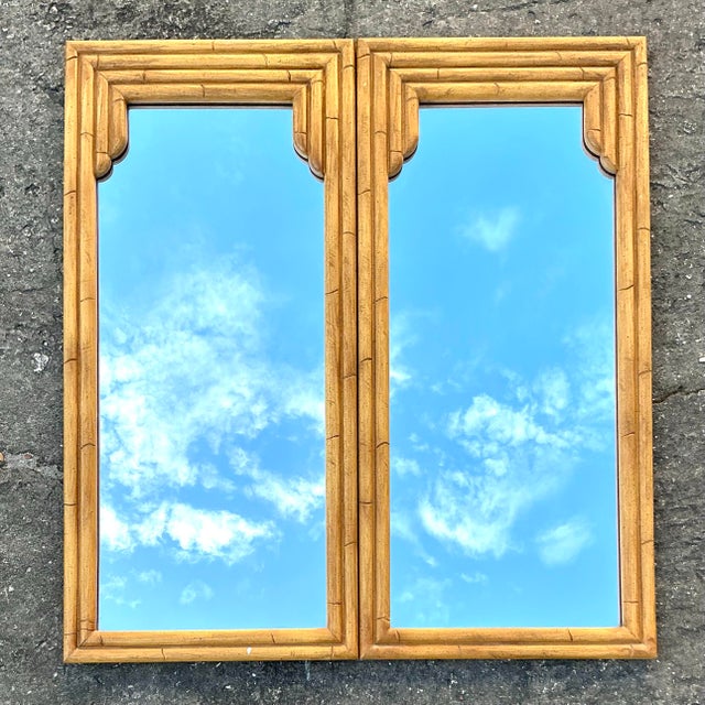 Wood Vintage Coastal Rattan Mirror - Set of 2 For Sale - Image 7 of 7