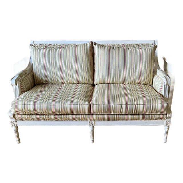 Ethan Allen Cottage Striped Settee For Sale