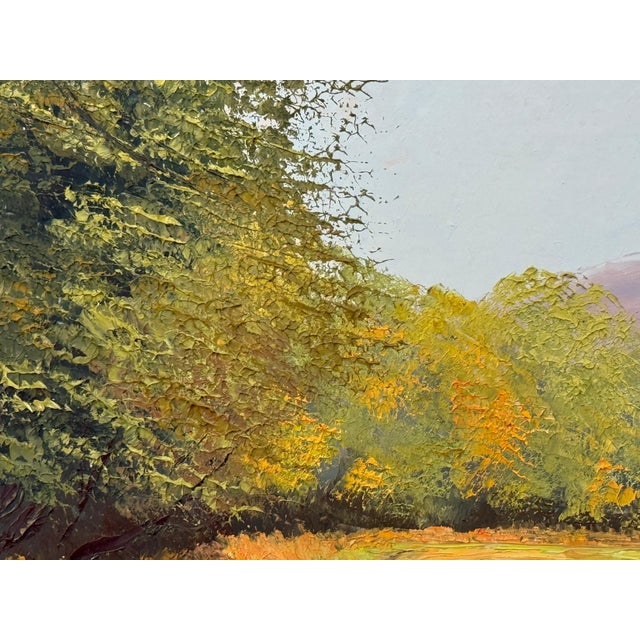 Late 20th Century Sunlit Country Path, Lush Greenery, Autumn Tones, Serene Countryside Landscape 1991 For Sale - Image 5 of 18