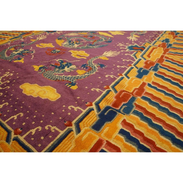 Amethyst Rare 19th C. Chinese Dragon Ningxia Rug in Moody Purple and Orange C. 1890 (6x9) For Sale - Image 8 of 10