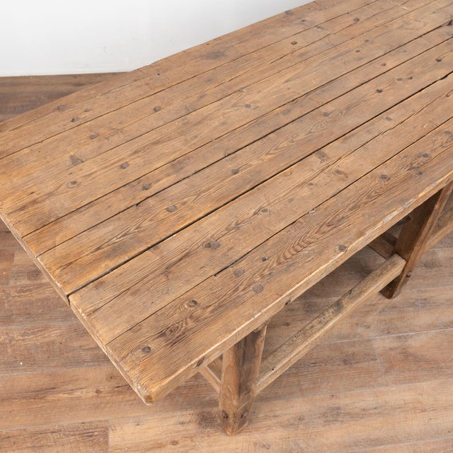 19th Century Long Rustic Work Console Table Kitchen Island For Sale - Image 4 of 14