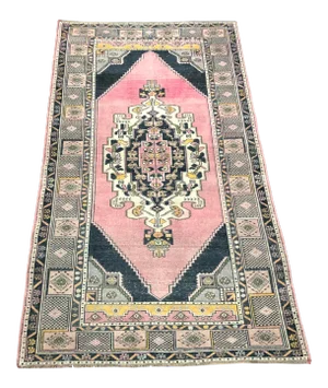 1960s Medallion Design Turkish Oushak Pink Rug