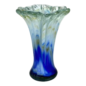 Vintage Italian Murano Blue Blown Art Glass Flared Vase
