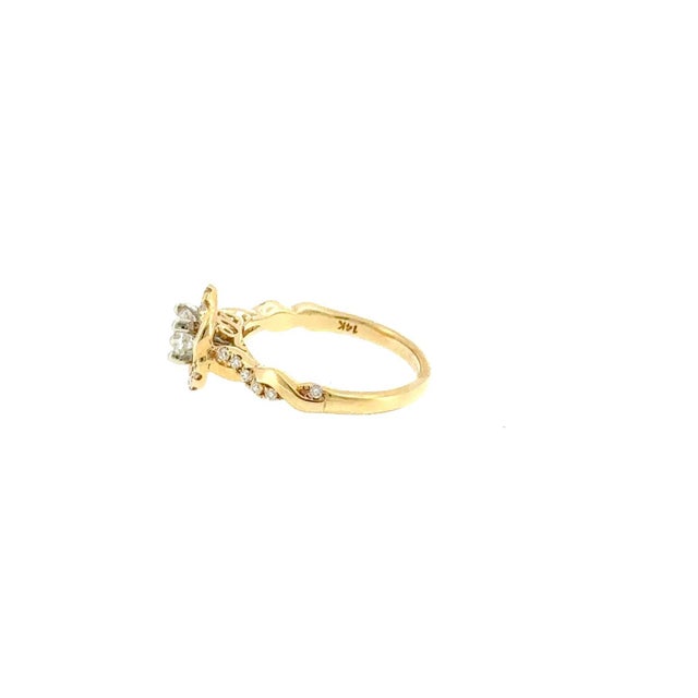 0.30ct Cushion Center Diamond Swirl Halo Ring 14k Yellow Gold Size 5.75 For Sale - Image 4 of 5
