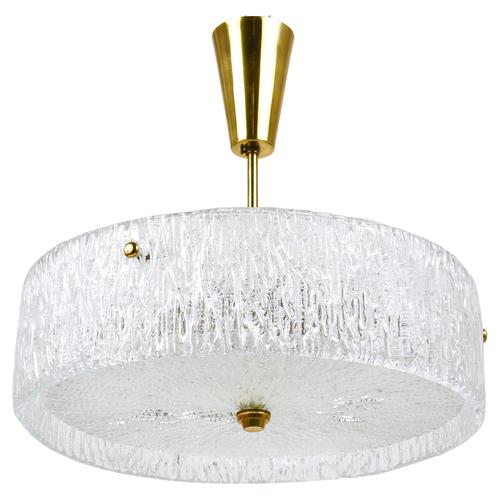 Round Textured Glass Ring and Brass Pendant Lamp by J. T. Kalmar for Kalmar, 1950s For Sale - Image 15 of 15
