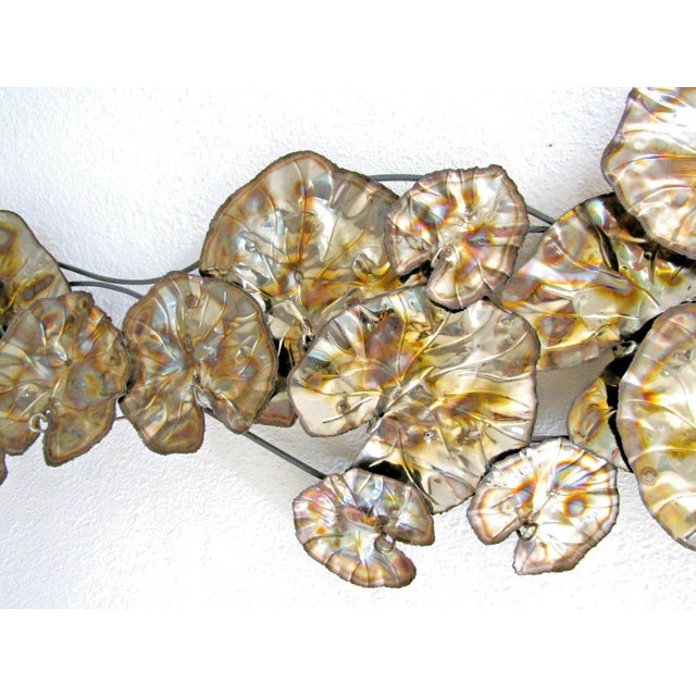 1950s Vintage Brutalist Torch Cut Brass Lily Pad 67 Inch Wall Sculpture Attributed to Curtis Jere For Sale - Image 5 of 11