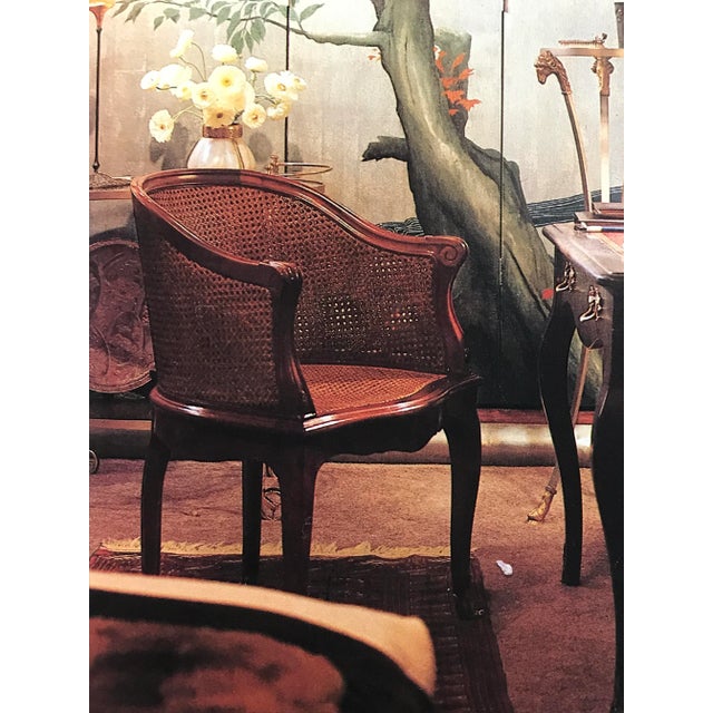 Antique French Art Nouveau Caned Barrel Chair With Brass Casters For Sale - Image 9 of 10