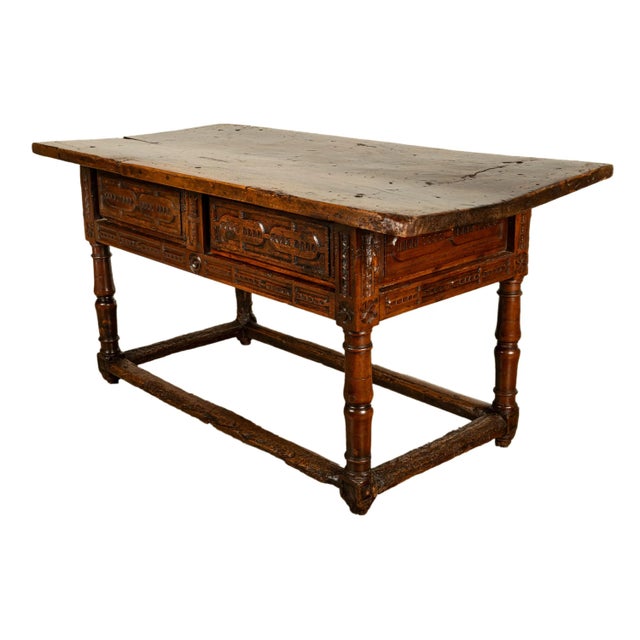 Antique Late 16th Century Spanish Baroque Carved Walnut Refectory Console Table Desk 1580 For Sale - Image 11 of 12
